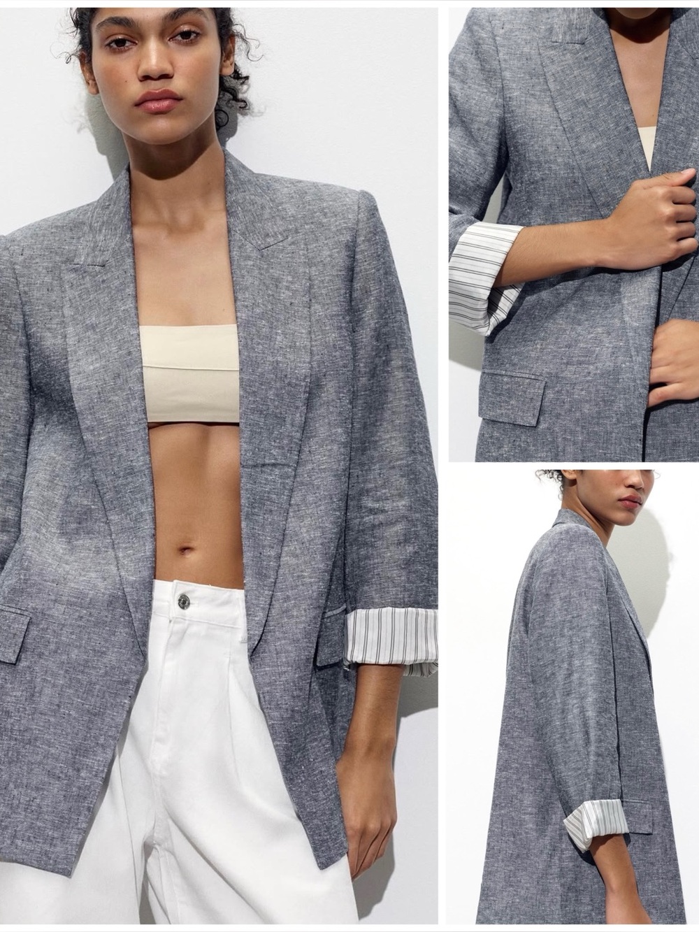 ZARA ~ Linen blazer with rolled sleeves